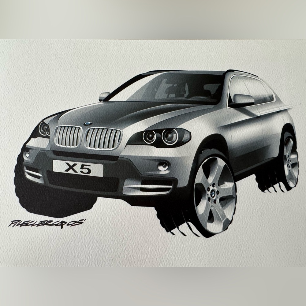 BMW X5 in Dynamic Gray and Black Professional Drawing